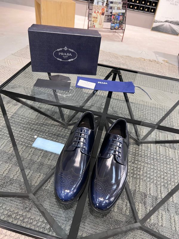 PRA BRUSHED AEGEAN BLUE LEATHER DERBY BROGUE SHOES