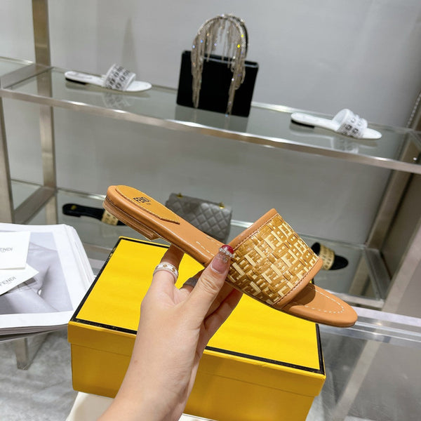 Sandalo in rafia FF da donna color cuoio