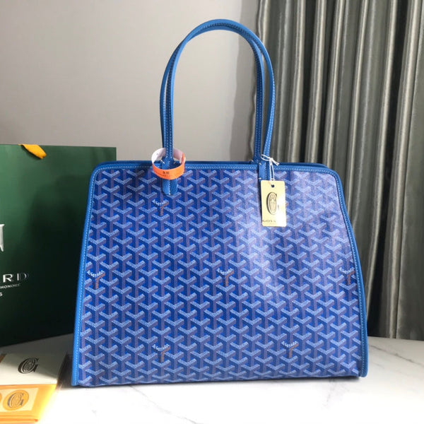 HARDY PM BAG 40 IN SKY BLUE GOYARDINE CANVAS AND TAURILLON LEATHER TRIM