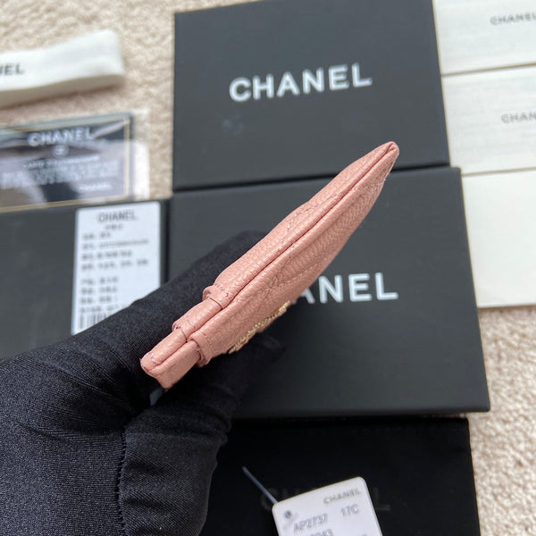 porta carte di credito 11 cm caviale rosa hardware oro chiaro