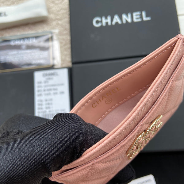 porta carte di credito 11 cm caviale rosa hardware oro chiaro