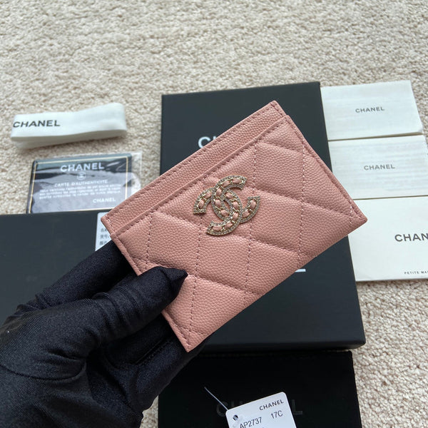 porta carte di credito 11 cm caviale rosa hardware oro chiaro