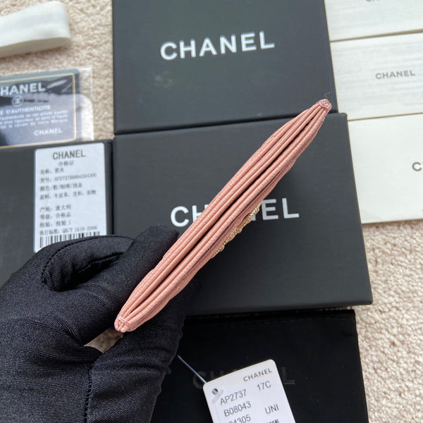 porta carte di credito 11 cm caviale rosa hardware oro chiaro