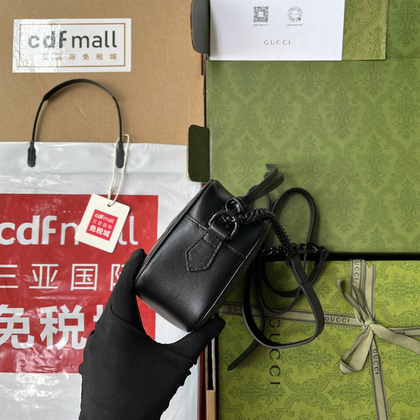 gg marmont mini 18cm zip top all black calfskin