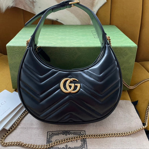 Gucci Marmont 21cm Shoulder Bag Black Leather 333535