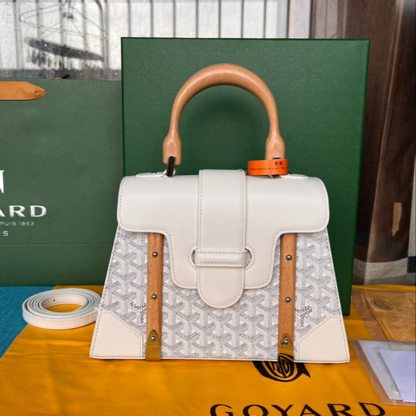 BORSA SAÏGON PM 28 IN TELA GOYARDINE BIANCA E PELLE DI VITELLO
