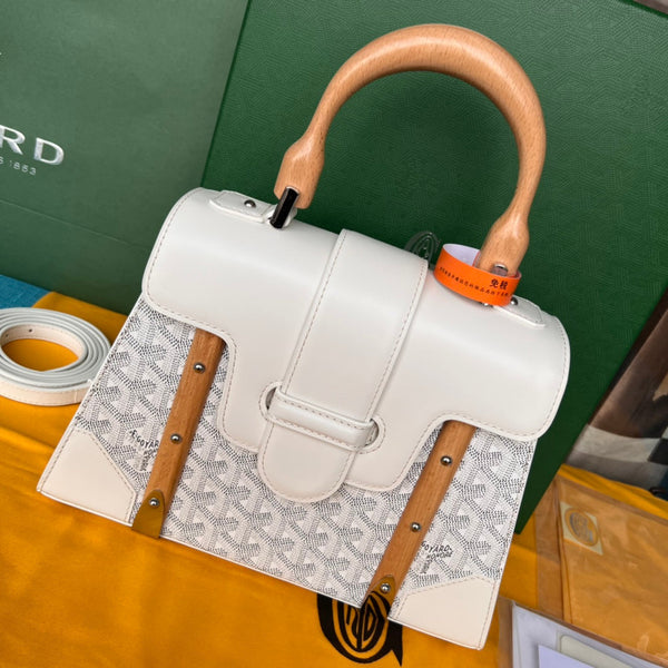 BORSA SAÏGON PM 28 IN TELA GOYARDINE BIANCA E PELLE DI VITELLO