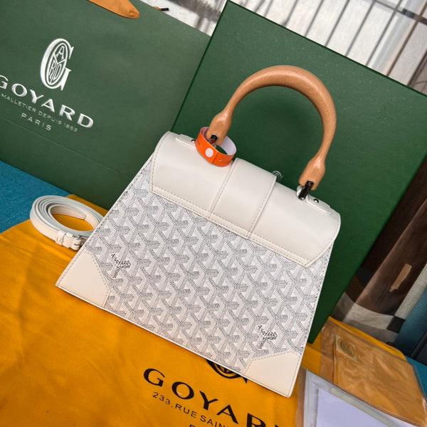 BORSA SAÏGON PM 28 IN TELA GOYARDINE BIANCA E PELLE DI VITELLO