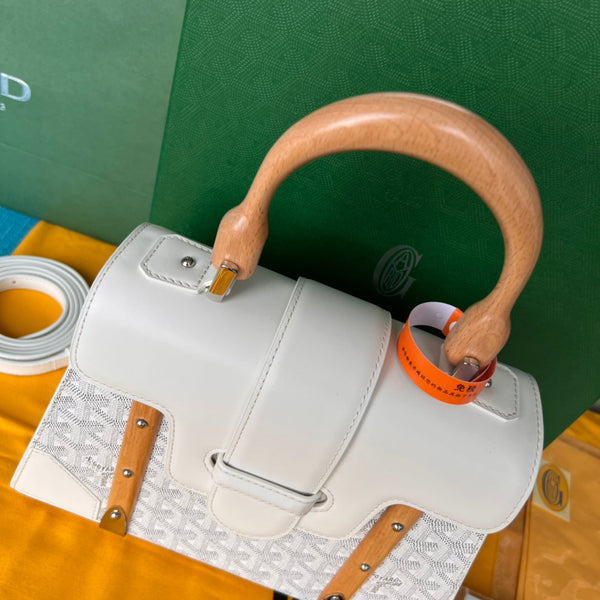 BORSA SAÏGON PM 28 IN TELA GOYARDINE BIANCA E PELLE DI VITELLO