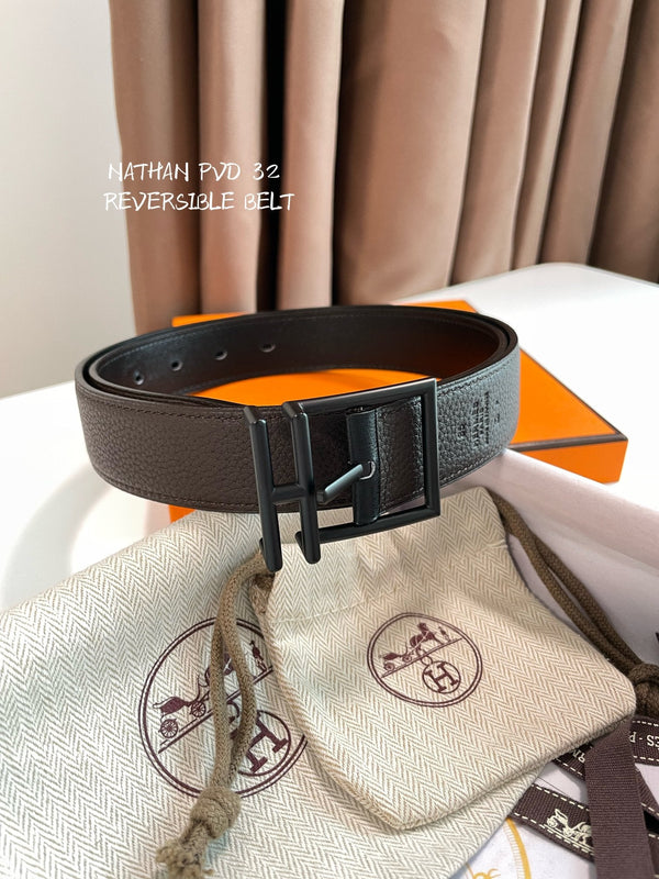 HM Nathan 32mm Belt Black Chocolate Leather 187798