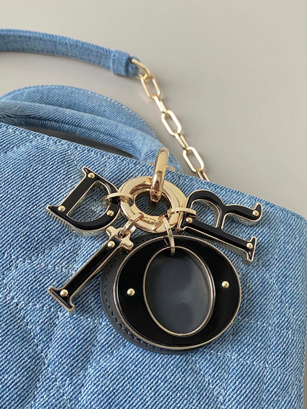 MEDIUM D-JOY BAG 26 IN LIGHT BLUE MACROCANNAGE DENIM