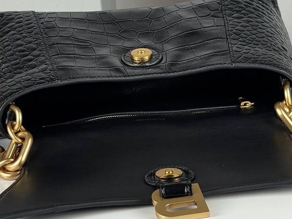 DOWNTOWN SHOULDER BAG 29 IN BLACK CROCODILE EMBOSSED CALFSKIN GOLD HARDWARE