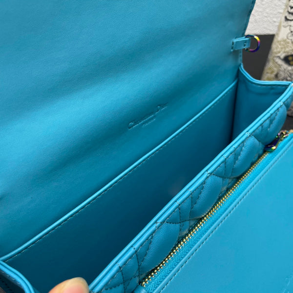 CARO SLIM POUCH 21 BAG IN SKY BLUE CALFSKIN