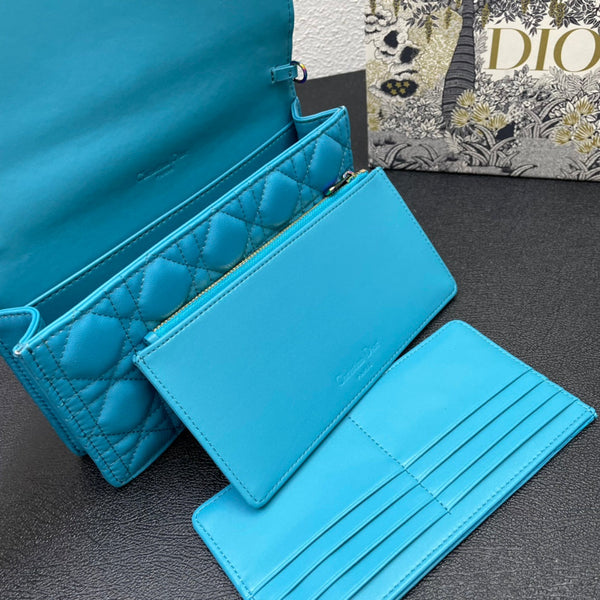 CARO SLIM POUCH 21 BAG IN SKY BLUE CALFSKIN