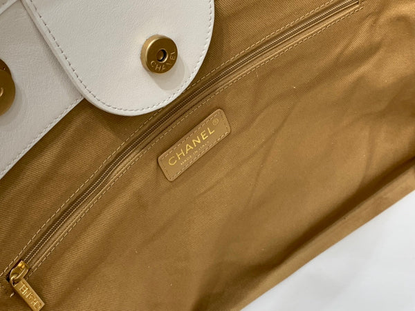 CC DEAUVILLE TOTE BAG 39CM WHITE CALFSKIN MULTICOLOR LOGO