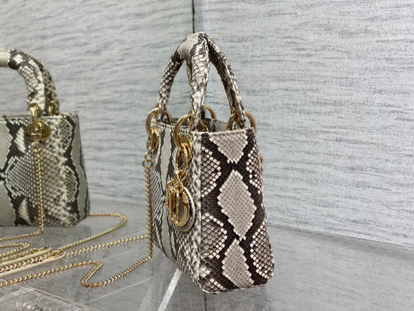 BORSA MINI LADY 17 IN PELLE DI PITONE MARRONE SCURO