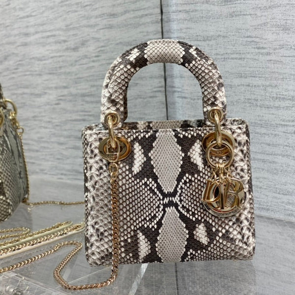 BORSA MINI LADY 17 IN PELLE DI PITONE MARRONE SCURO