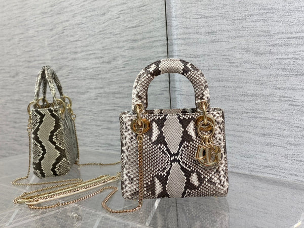 BORSA MINI LADY 17 IN PELLE DI PITONE MARRONE SCURO