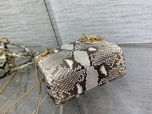 BORSA MINI LADY 17 IN PELLE DI PITONE MARRONE SCURO