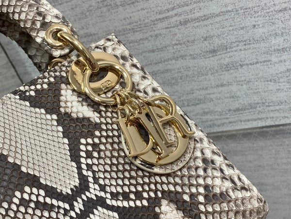 BORSA MINI LADY 17 IN PELLE DI PITONE MARRONE SCURO