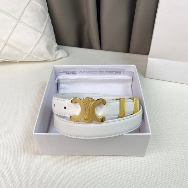 Medium Triomphe Belt 25mm White Calfskin Gold Loop Ghw