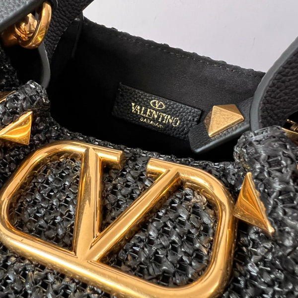 Valentino Spring and Summer Tote Bag Black Raffia 552569