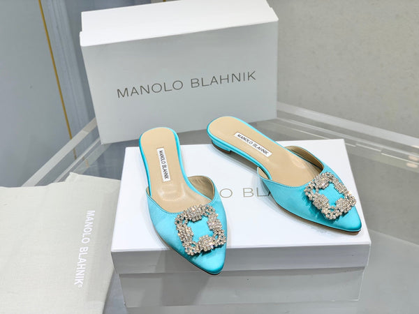 Manolo Buckle Flast Mules Electric Silk 327511