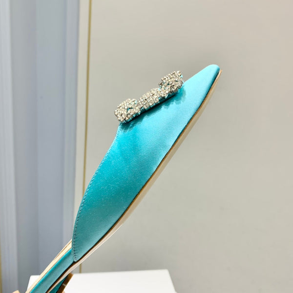 Manolo Buckle Flast Mules Electric Silk 327511