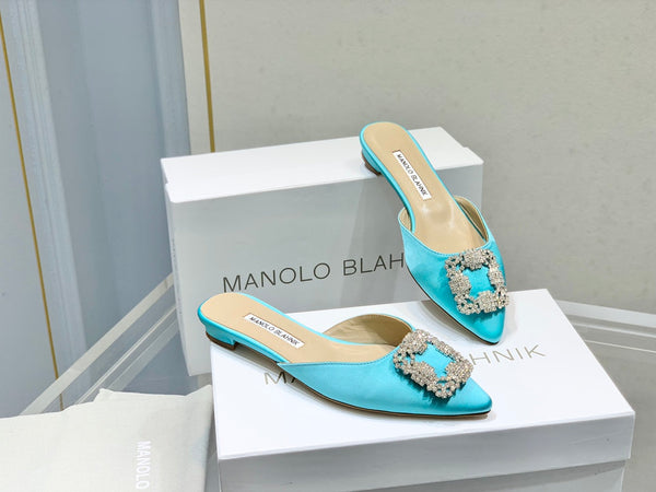Manolo Buckle Flast Mules Electric Silk 327511