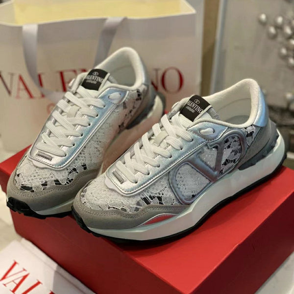 Lace And Mesh Lacerunner Sneaker In White Mix Grey 994620