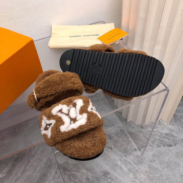 LV Paseo Flat Comfort Mule in lana marrone scuro