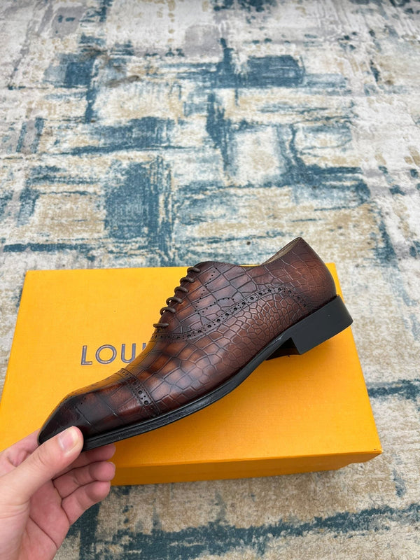 LV LACE-UP SHOES IN BROWN CROCODILE CALFSKIN