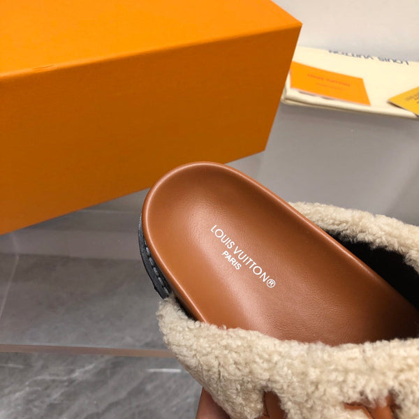 LV Paseo Flat Comfort Mule Beige Marrone Pile