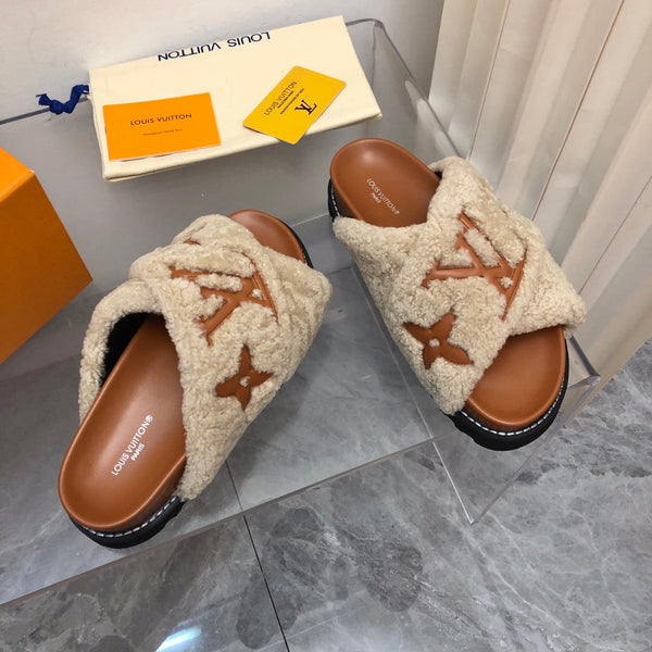 LV Paseo Flat Comfort Mule Beige Marrone Pile
