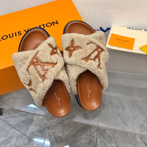 LV Paseo Flat Comfort Mule Beige Marrone Pile