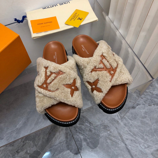 LV Paseo Flat Comfort Mule Beige Marrone Pile