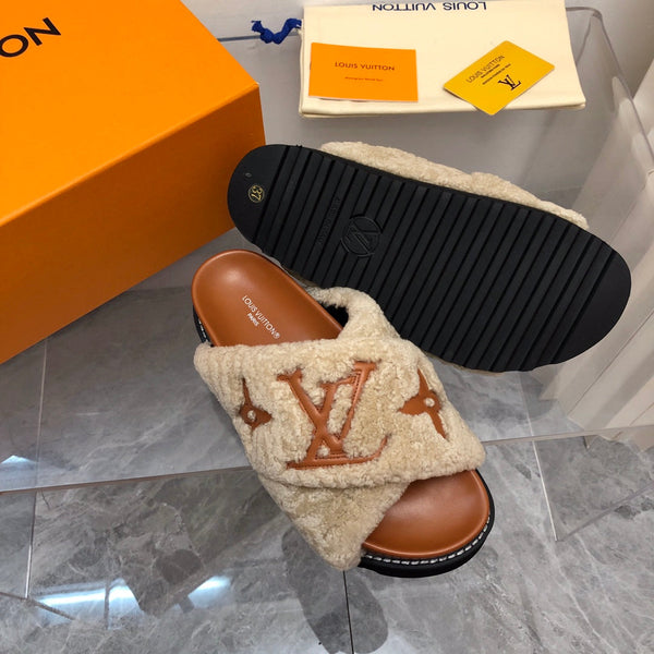LV Paseo Flat Comfort Mule Beige Marrone Pile
