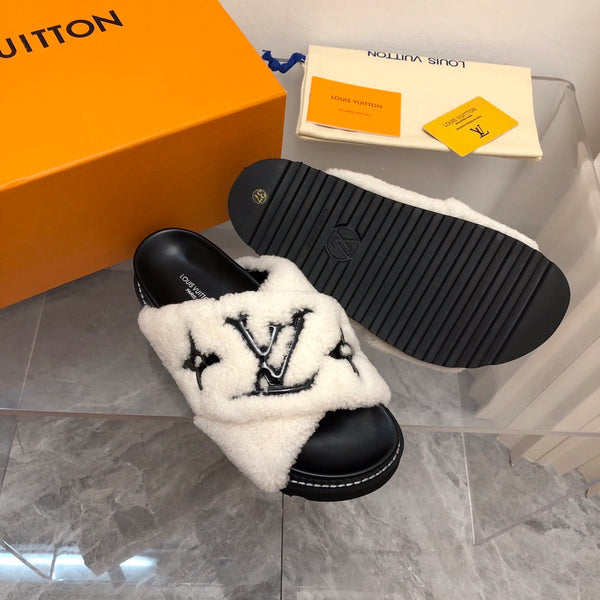 LV Paseo Flat Comfort Mule Bianco Nero Pile