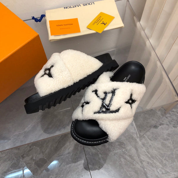 LV Paseo Flat Comfort Mule Bianco Nero Pile