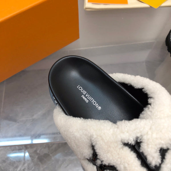 LV Paseo Flat Comfort Mule Bianco Nero Pile