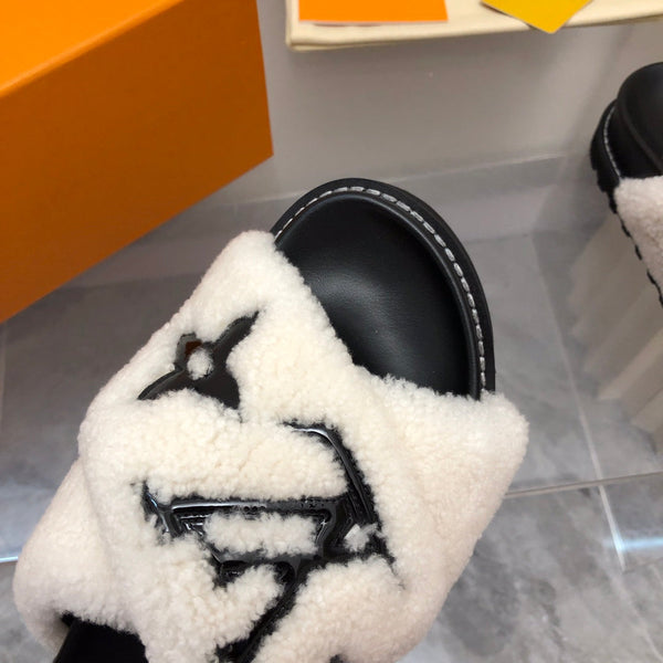 LV Paseo Flat Comfort Mule Bianco Nero Pile