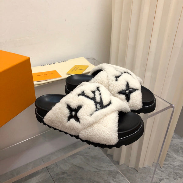 LV Paseo Flat Comfort Mule Bianco Nero Pile