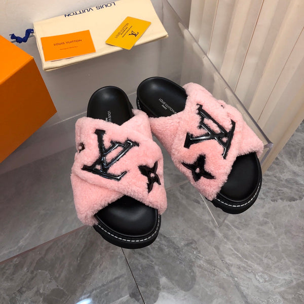 LV Paseo Flat Comfort Mule Rosa Nero Pile