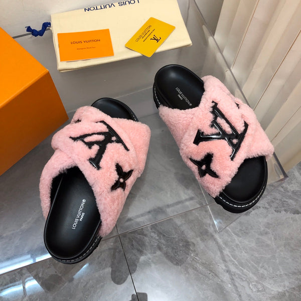 LV Paseo Flat Comfort Mule Rosa Nero Pile