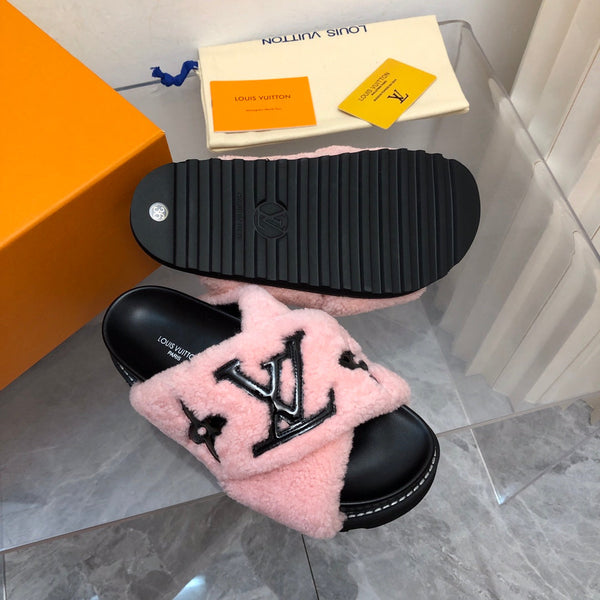 LV Paseo Flat Comfort Mule Rosa Nero Pile