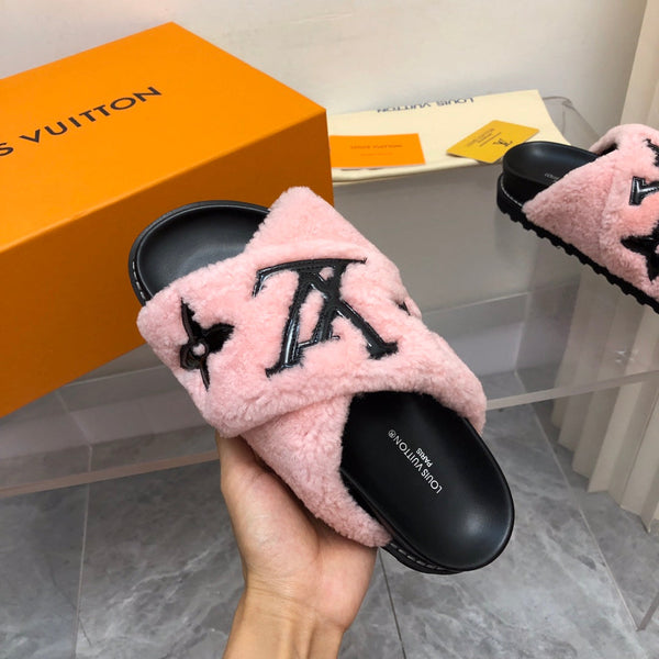 LV Paseo Flat Comfort Mule Rosa Nero Pile