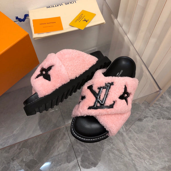 LV Paseo Flat Comfort Mule Rosa Nero Pile