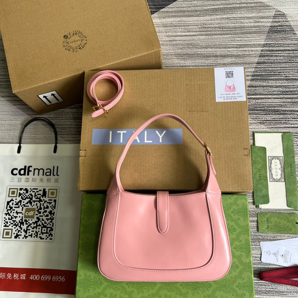 BORSA A TRACOLLA GG JACKIE SMALL 28 IN PELLE DI VITELLO ROSA PASTELLO