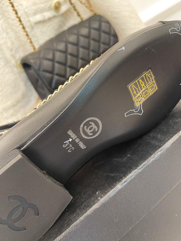 CC Ballet Flats 25mm Black Bow Tie Chain Lambskin