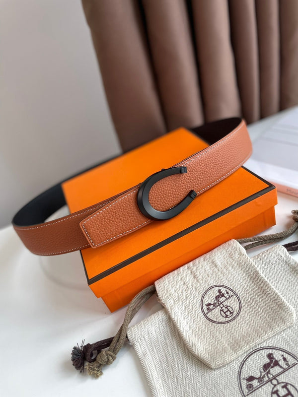 HM LUCK BELT BUCKLE & REVERSIBLE GINGER ORANGE AND BLACK LEATHER STRAP 38MM